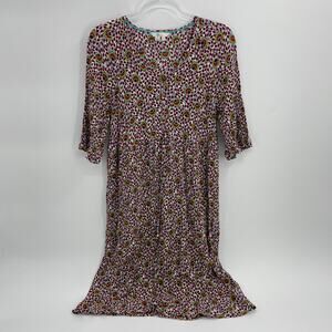 BODEN Dress Red Poppy Floral Cinch Waist Shift Midi Length Pockets Womens Sz 8